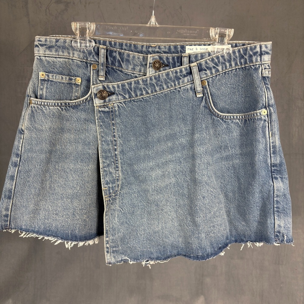 RAG & BONE Womens Belina Denim Mini Skort Skirt Asymmetrical Frayed Boho NWOT 32